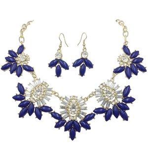 Dark Blue Flair Rhinestone Abstract Necklace Set